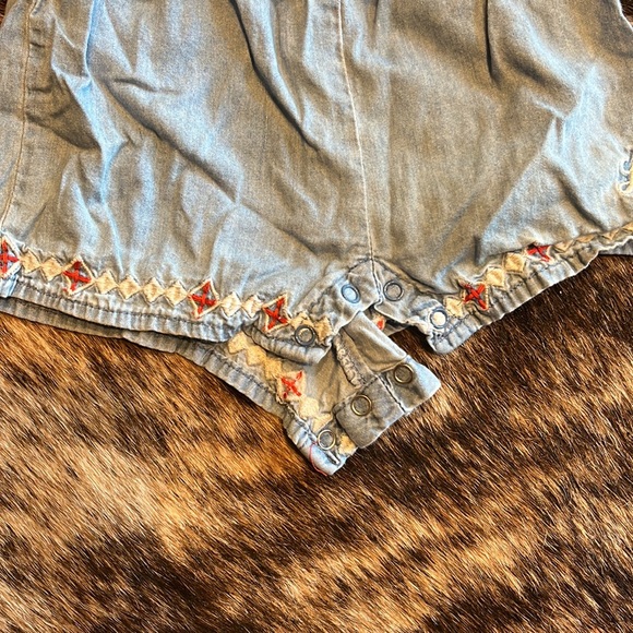 Lucky Brand Kids denim romper with cold shoulder and embroidery detail. - Picture 5 of 5